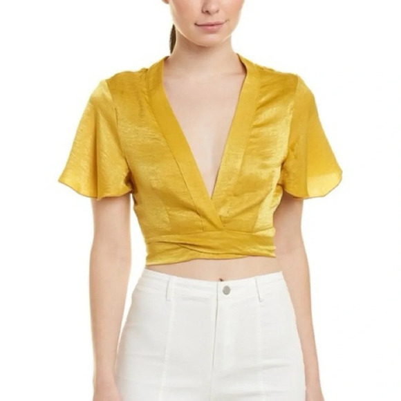 Show Me Your MuMu Tops - Show me your Mumu arie yellow gold tie crop top size small